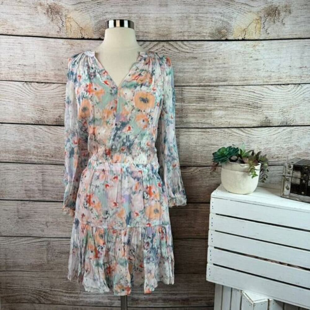 Velvet by Graham & Spencer Floral V-Neck Tiered Ruffle Mini Dress Multi Small